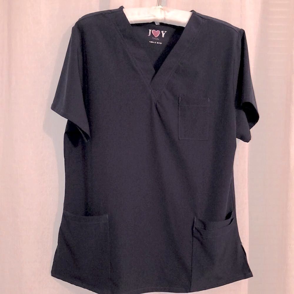 Joy L Navy Polyester Short Sleeve Scrub Top